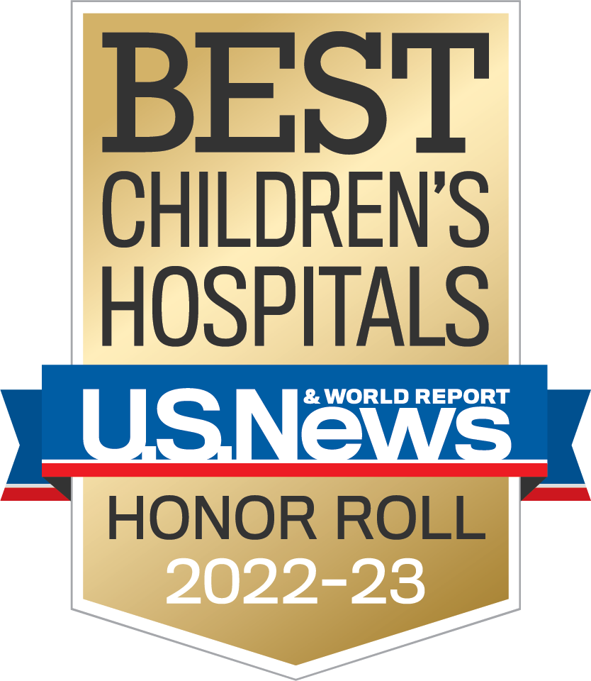 金色美国新闻徽章;连续第9年被《美国新闻与世界报道》评为最佳儿童医院;2022 - 2023。